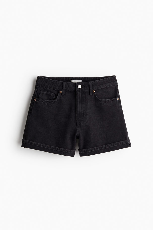 H&M Shorts I Denim Med Høy Midje Mørk Grå