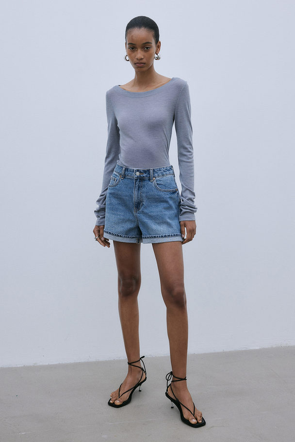 H&M Shorts I Denim Med Høy Midje Denimblå