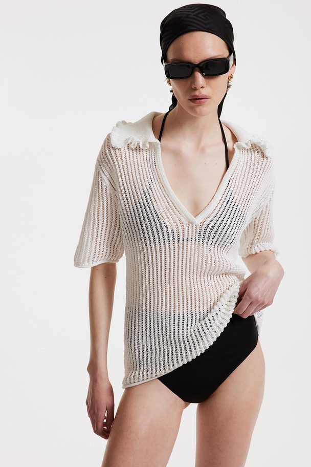 H&M Rib-knit Collared Top White