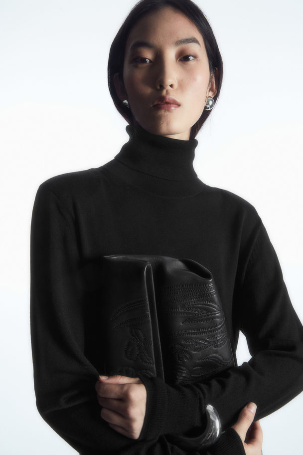 COS Power-shoulder Merino Wool Maxi Dress Black