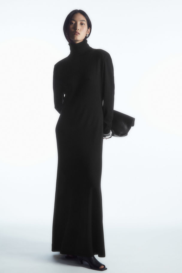 COS Power-shoulder Merino Wool Maxi Dress Black