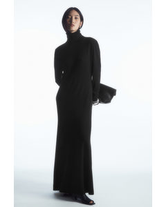 Power-shoulder Merino Wool Maxi Dress Black