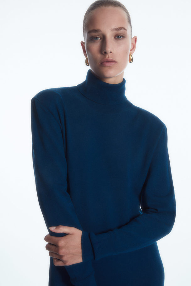 COS Power-shoulder Merino Wool Maxi Dress Dark Turquoise
