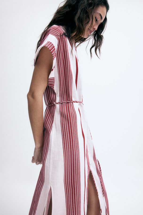 H&M Button-front Crêpe Dress White/red Striped