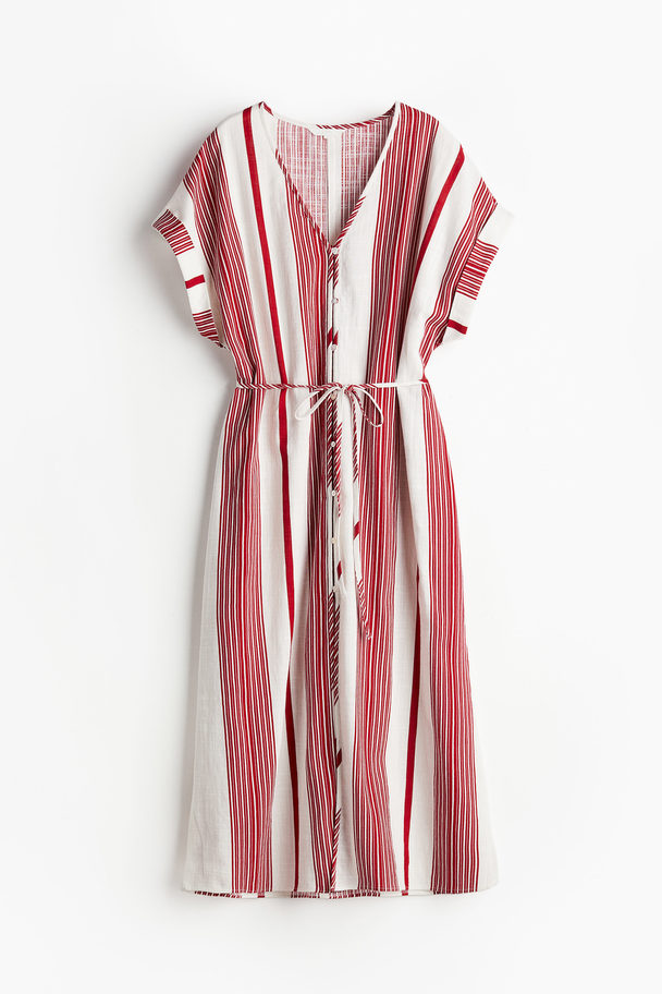 H&M Button-front Crêpe Dress White/red Striped