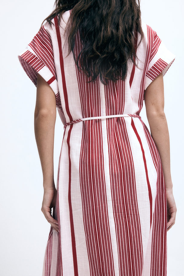 H&M Button-front Crêpe Dress White/red Striped