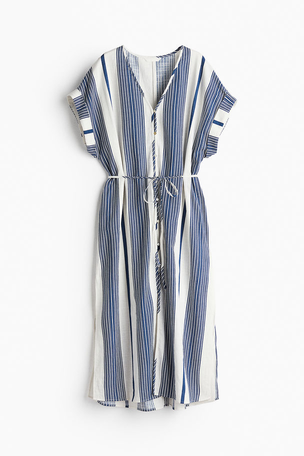 H&M Button-front Crêpe Dress White/blue Striped