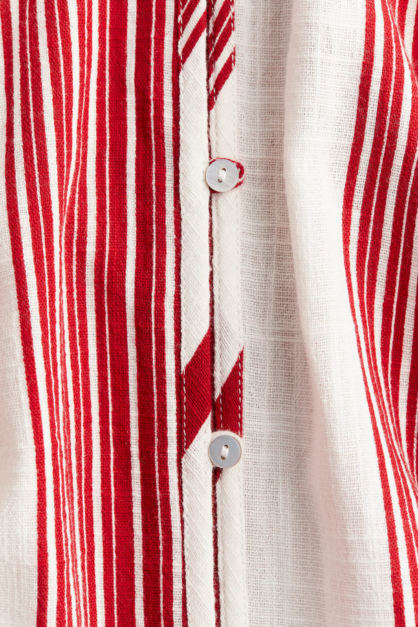 H&M Button-front Crêpe Dress White/red Striped