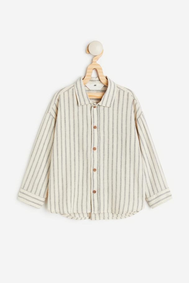 H&M Linen-blend Shirt Light Beige/striped