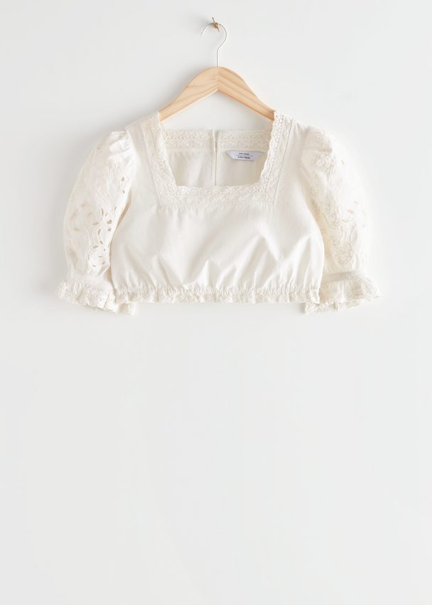 & Other Stories Embroidered Crop Top White