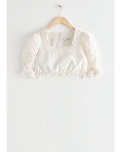 Embroidered Crop Top White