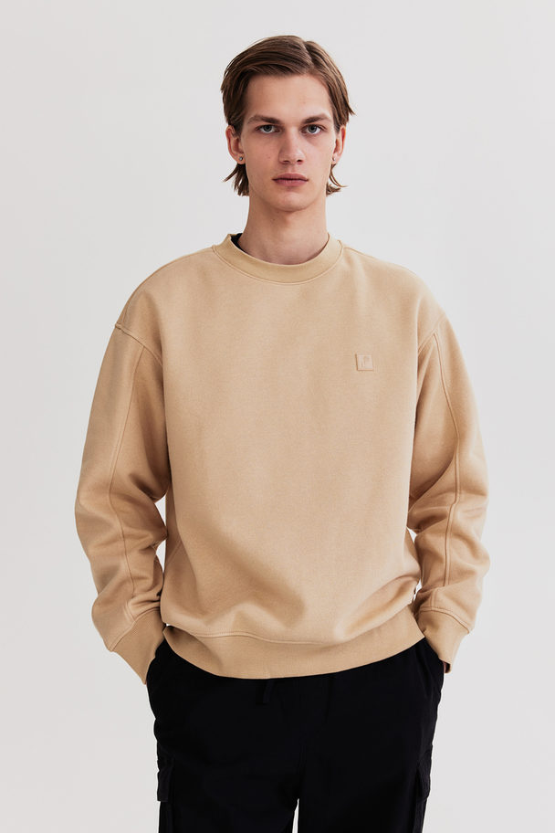 H&M Relaxed Fit Appliquéd Sweatshirt Beige