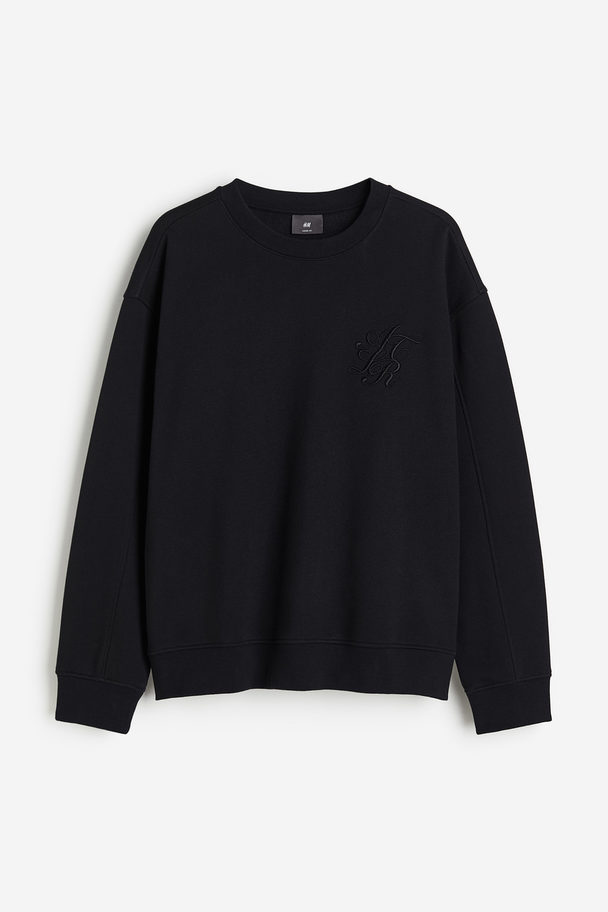H&M Sweater Met Applicatie - Relaxed Fit Zwart