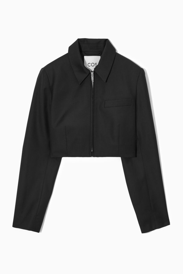 COS Cropped Wool-blend Tailored Jacket Black