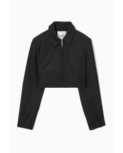 Cropped Wool-blend Tailored Jacket Black