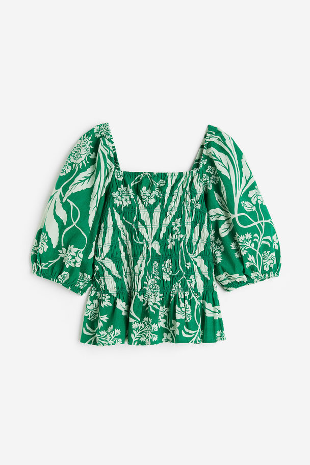 H&M Smocked Blouse Green/patterned