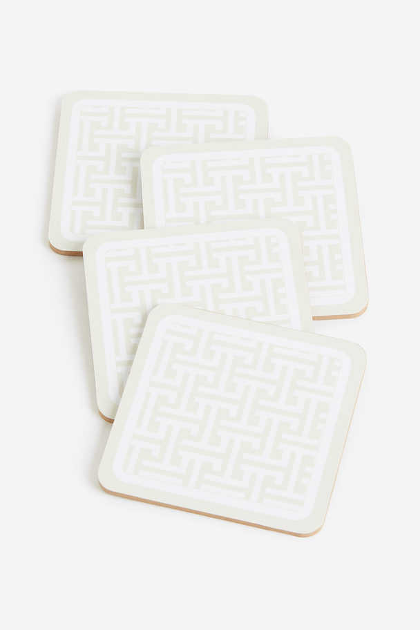H&M HOME 4-pack Graphic-print Coasters Light Beige/patterned