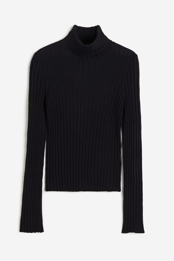 H&M Rib-knit Polo-neck Top Black