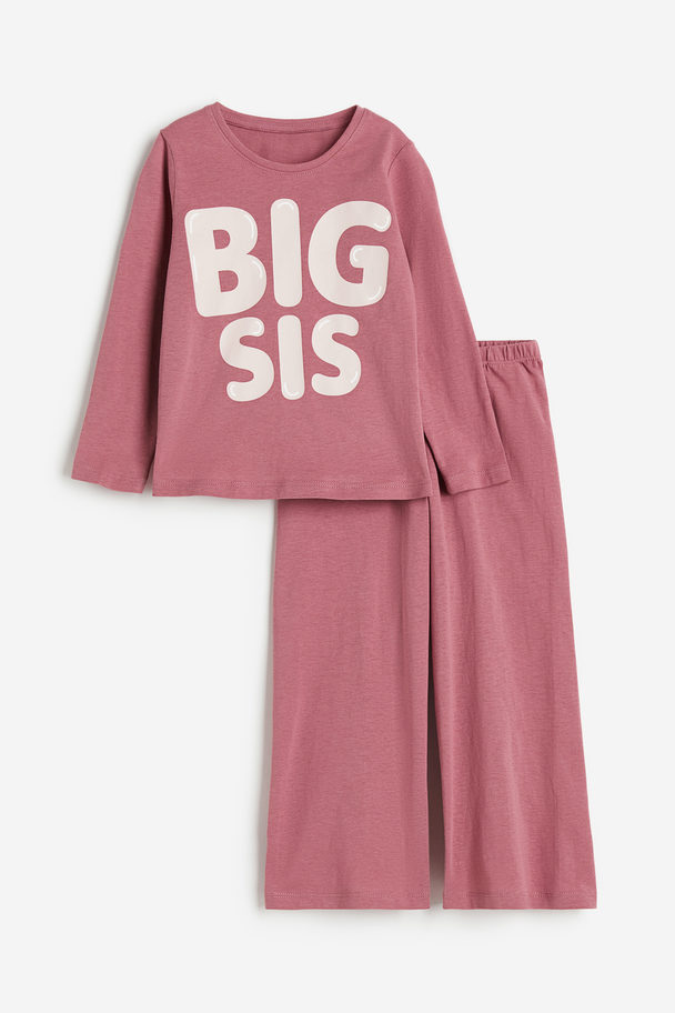 H&M Geschwisterpyjama aus Baumwolle Dunkelrosa/Big Sis