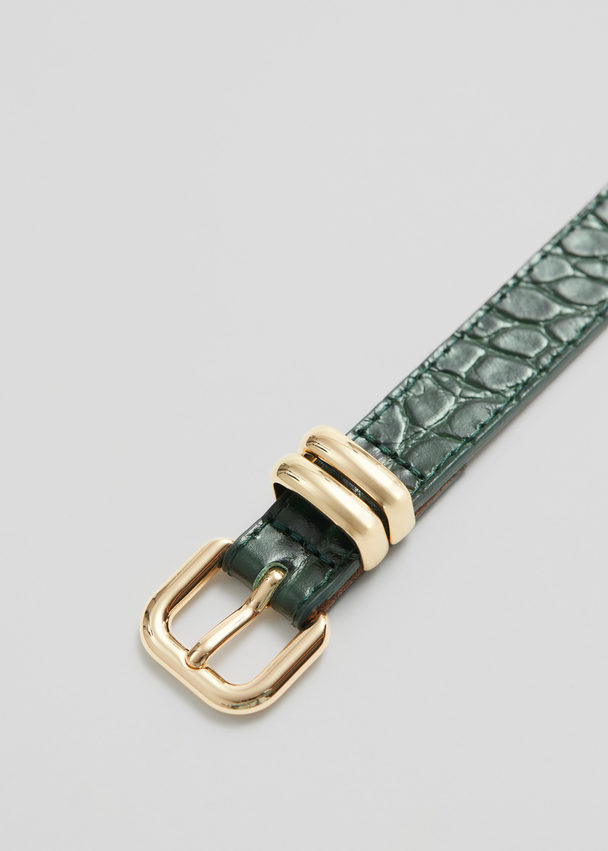 & Other Stories Classic Leather Belt Green