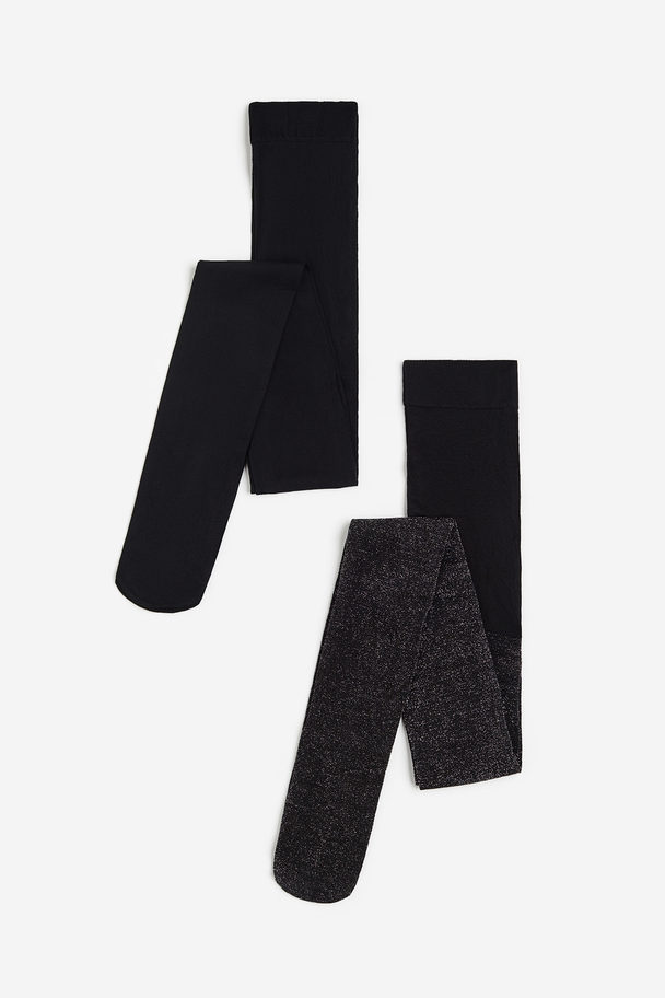 H&M Set Van 2 Panty's Zwart/zilverkleurig