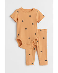 2-piece Ribbed Set Dark Yellow/spotted
