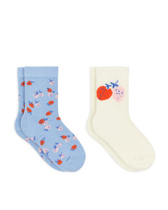 Cotton Socks, 2 Pairs White/blue