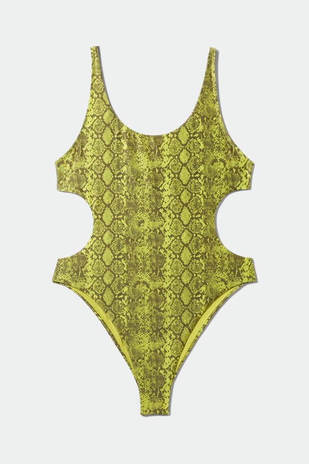 Weekday Print Cut Out Swimsuit Chartreuse Snake