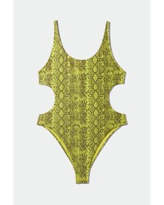 Print Cut Out Swimsuit Chartreuse Snake
