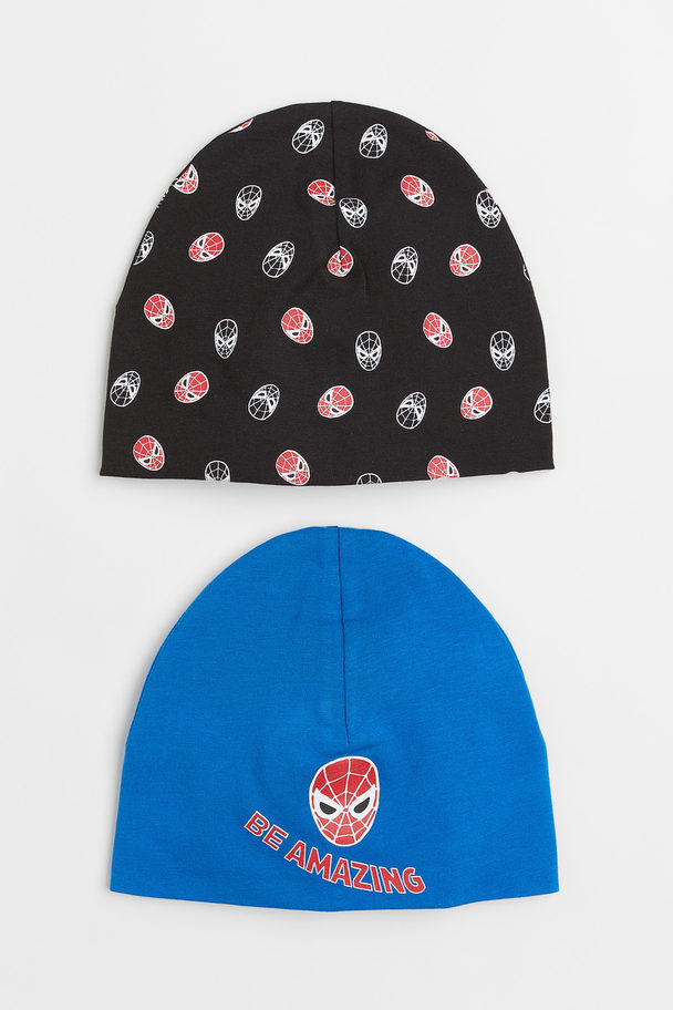 H&M 2-pack Printed Jersey Hats Bright Blue/spider-man