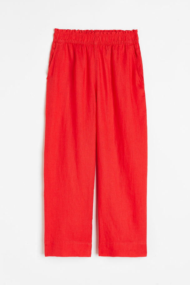 H&M Ankle-length Linen Trousers Red