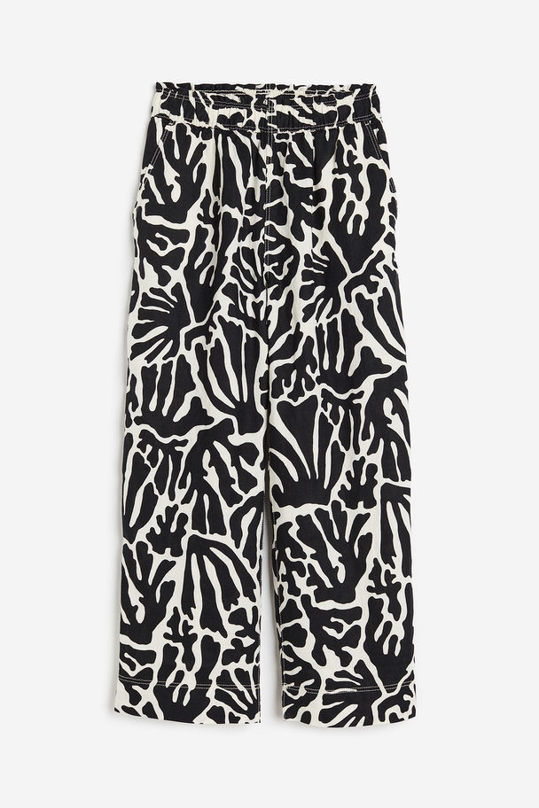 H&M Ankle-length Linen Trousers Black/patterned