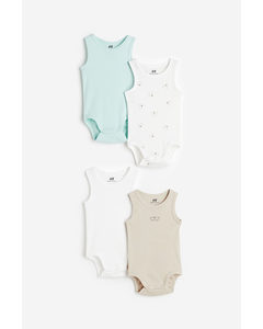 4-pack Sleeveless Cotton Bodysuits Light Turquoise/bears