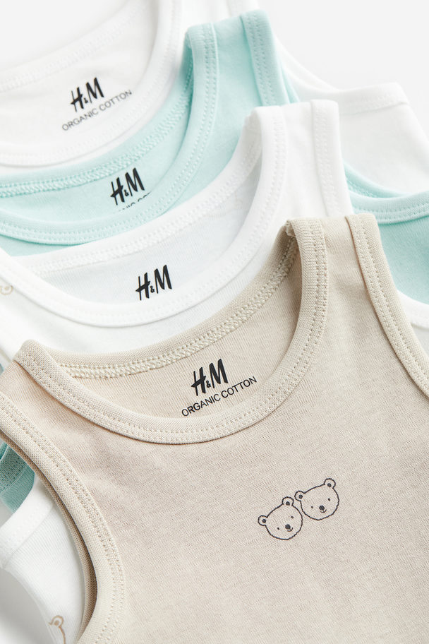 H&M 4-pack Sleeveless Cotton Bodysuits Light Turquoise/bears