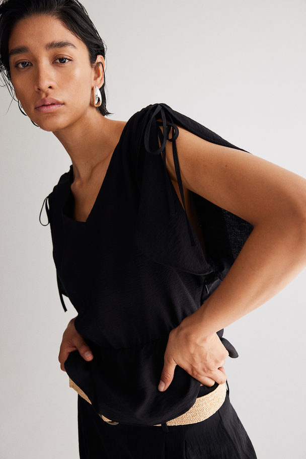 H&M Bluse mit Kordelzugdetails Schwarz