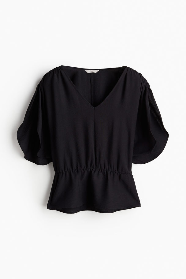 H&M Bluse mit Kordelzugdetails Schwarz