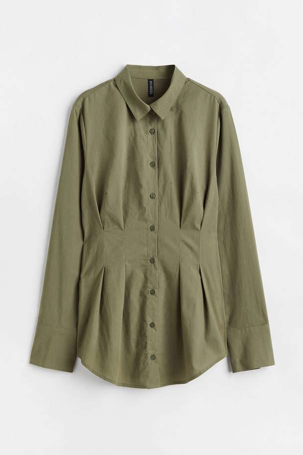 H&M Tapered-waist Shirt Khaki Green