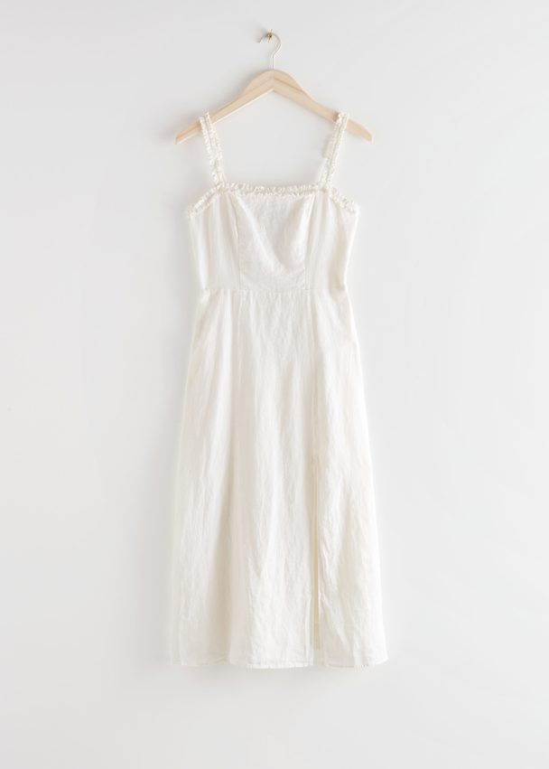 & Other Stories Ruffled Side Slit Midi Dress White
