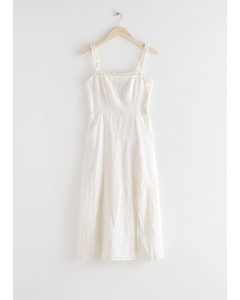Ruffled Side Slit Midi Dress White