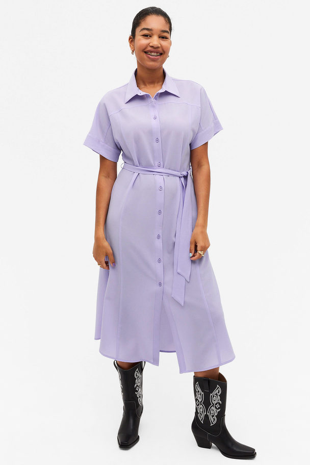 Monki Long Belted Shirt Dress Lilac