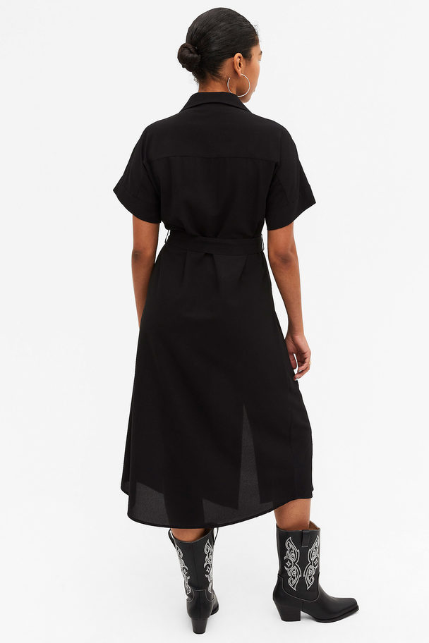 Monki Long Belted Shirt Dress Black