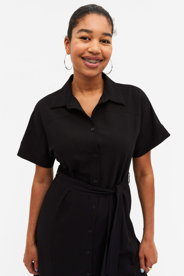 Monki Long Belted Shirt Dress Black