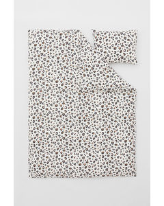 Cotton Single Duvet Cover Set White/leopard Print