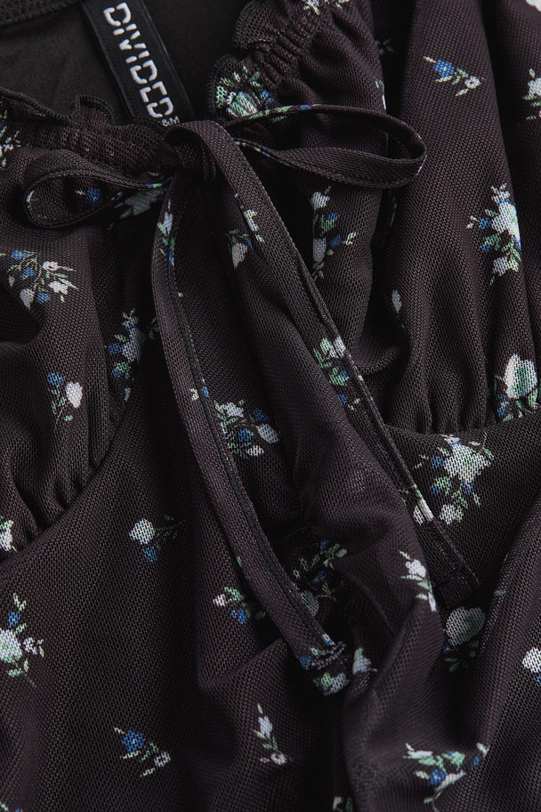 H&M H&m+ Gathered Mesh Dress Black/floral