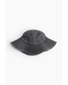 Frayed-edge Cotton Bucket Hat Dark Grey
