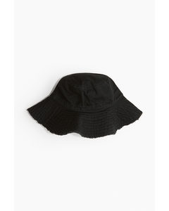 Frayed-edge Cotton Bucket Hat Black