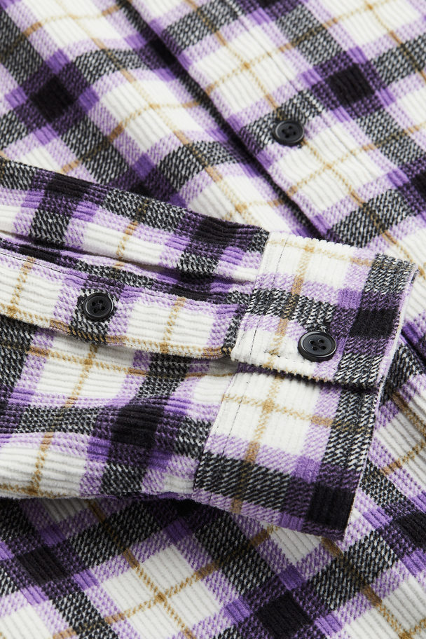 H&M Oversized Fit Corduroy Shirt Purple/white Checked