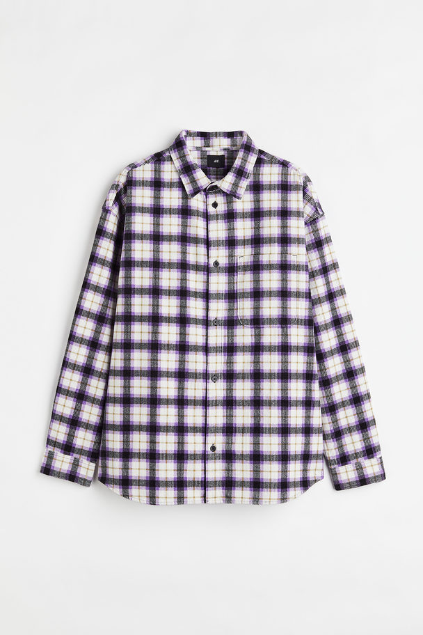 H&M Oversized Fit Corduroy Shirt Purple/white Checked