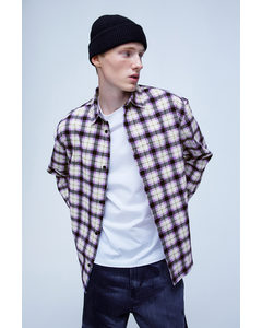 Oversized Fit Corduroy Shirt Purple/white Checked