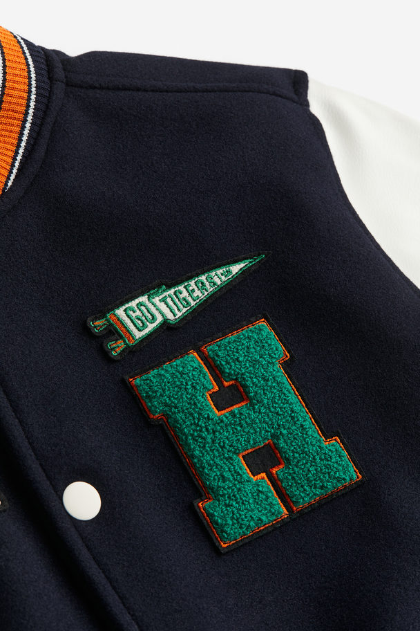H&M Appliquéd Baseball Jacket Dark Blue/stranger Things